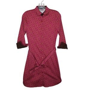 Haley & the Hound Pink Gold Button Up Collared Knee Length Dress Size 2
